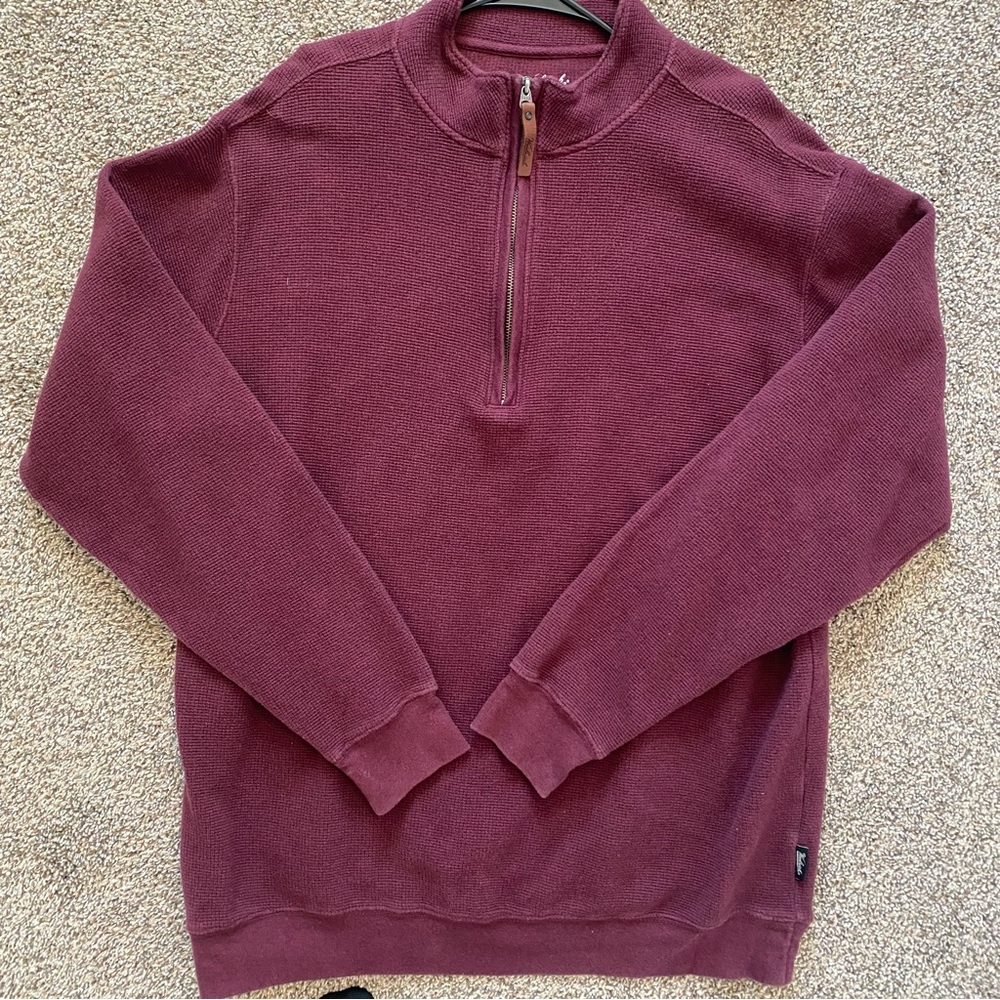 Woolrich Mens Knit Pullover Sweater Size XL 1/4 Zip Burgundy Maroon